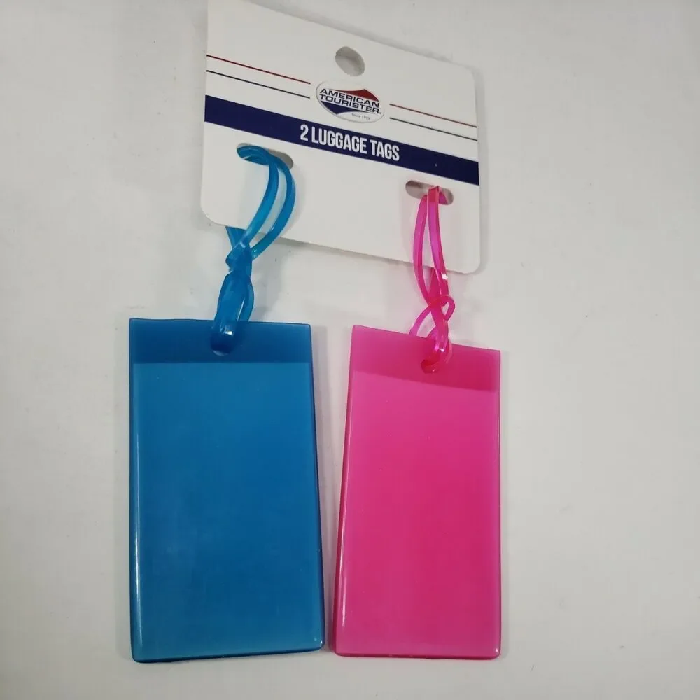 Luggage Tags American Tourister Pink and Blue Jelly with ID Cards Set of 2 NEW